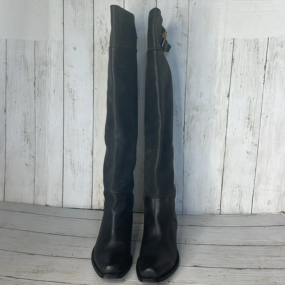 Juicy Couture Black Leather Square Toe Over The Knee Boots